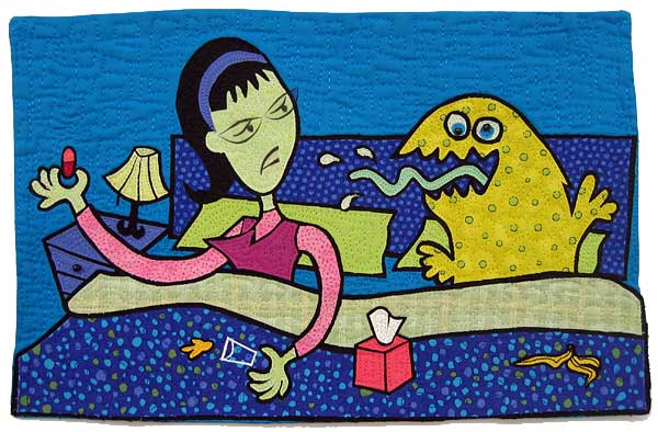 In Bed with a Bad Cold - art quilt by Pam RuBert